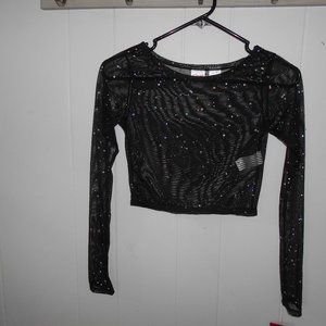 Capezio Mesh Crop Top Black  & Silver  XS Adult- New with Tag